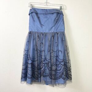 Reign On Blue & Black Dot Circle Pattern Tulle Strapless Formal Mini Dress 13/14